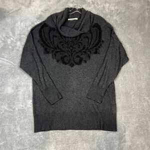 Chiaramente Sweater Womens L Italy Wool Cashmere Gray Oversized Cowl Embroidered